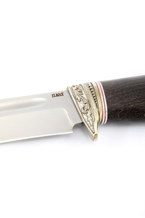 Нож Лось сталь Elmax рукоять мельхиор, карельская береза коричневая, ФОРМОВАННЫЕ НОЖНЫ 