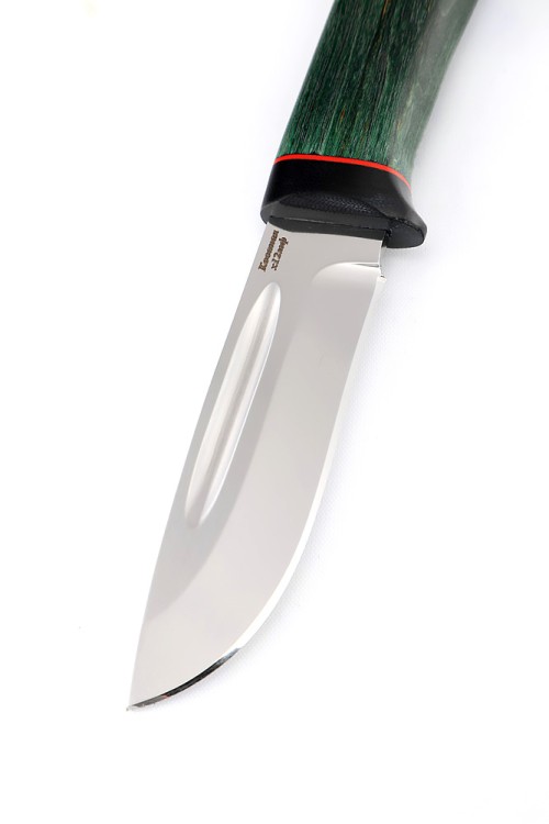 Нож Зяблик сталь кованая х12мф рукоять G10, карельская береза зеленая 