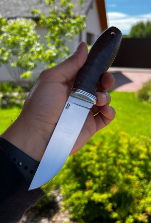 Нож Заяц сталь кованая х12мф рукоять стабилизированная карельская береза коричневая