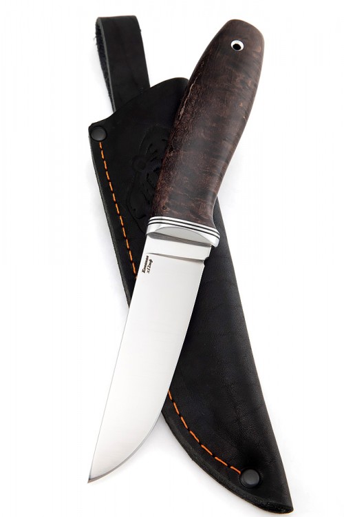 Нож Заяц сталь кованая х12мф рукоять стабилизированная карельская береза коричневая 