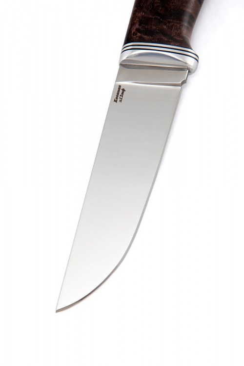 Нож Заяц сталь кованая х12мф рукоять стабилизированная карельская береза коричневая 