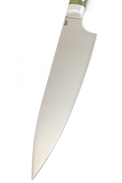 Нож Шеф-повар большой кованая сталь 95х18 рукоять зеленая карельская береза цельнометаллический 