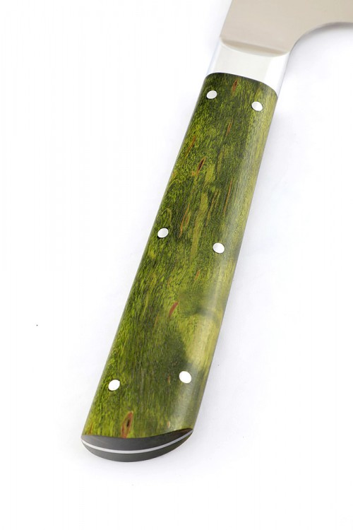 Нож Шеф-повар большой кованая сталь 95х18 рукоять зеленая карельская береза цельнометаллический 