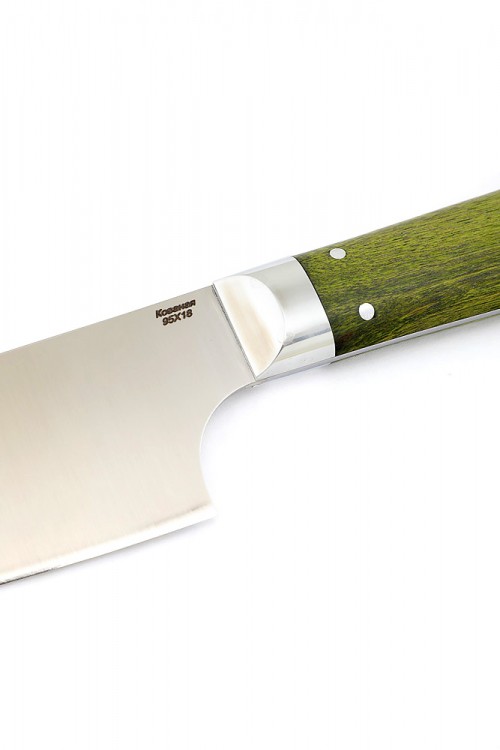 Нож Шеф-повар большой кованая сталь 95х18 рукоять зеленая карельская береза цельнометаллический 