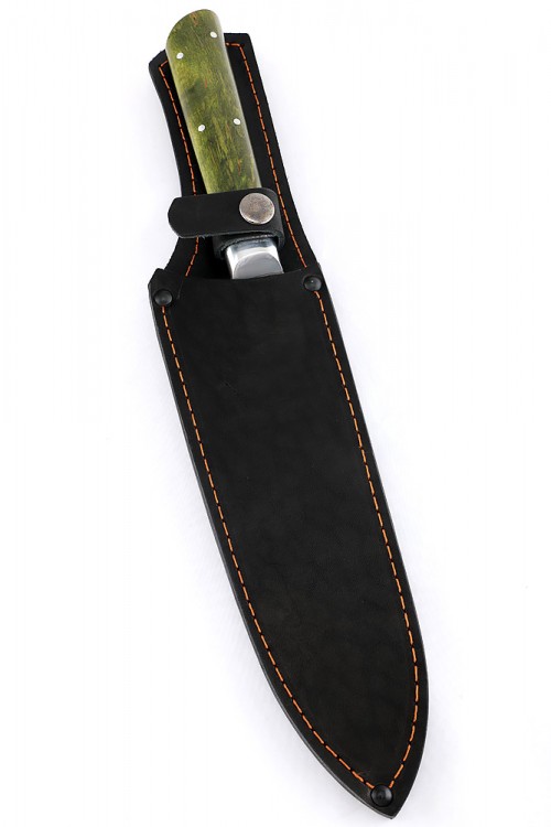 Нож Шеф-повар большой кованая сталь 95х18 рукоять зеленая карельская береза цельнометаллический 