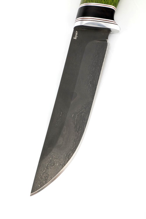 Нож Хантер сталь булат рукоять вставка черный граб, карельская береза зеленая 