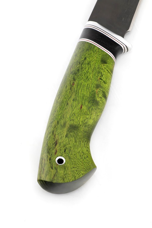 Нож Хантер сталь булат рукоять вставка черный граб, карельская береза зеленая 