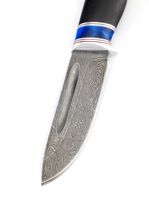 Нож Малыш сталь дамаск рукоять вставка акрил синий, черный граб 