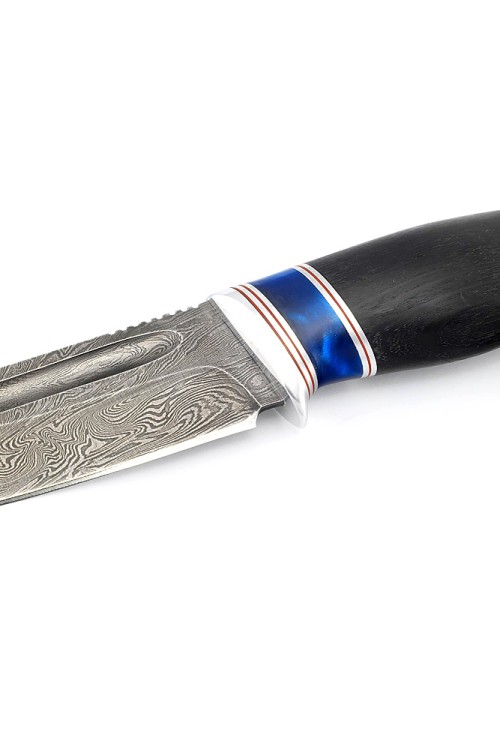 Нож Малыш сталь дамаск рукоять вставка акрил синий, черный граб 