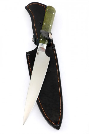 Нож Шеф-повар средний кованая сталь 95х18 рукоять зеленая карельская береза цельнометаллический