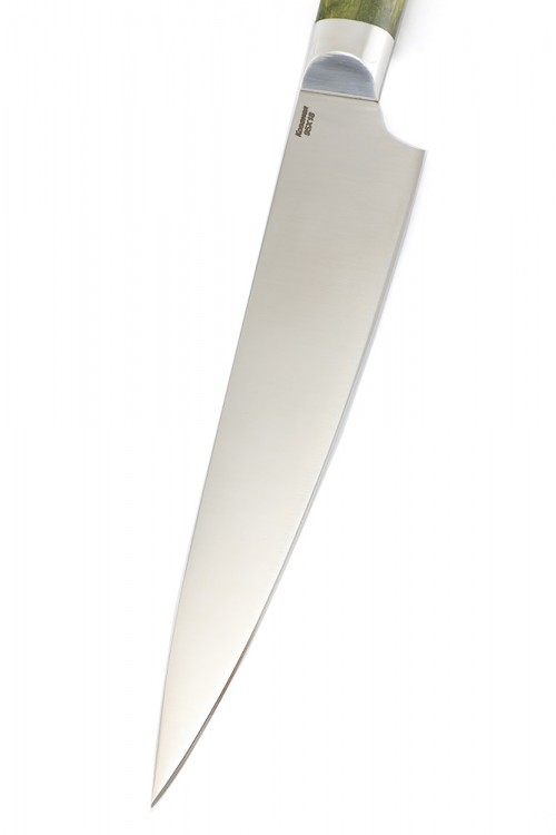 Нож Шеф-повар средний кованая сталь 95х18 рукоять зеленая карельская береза цельнометаллический 