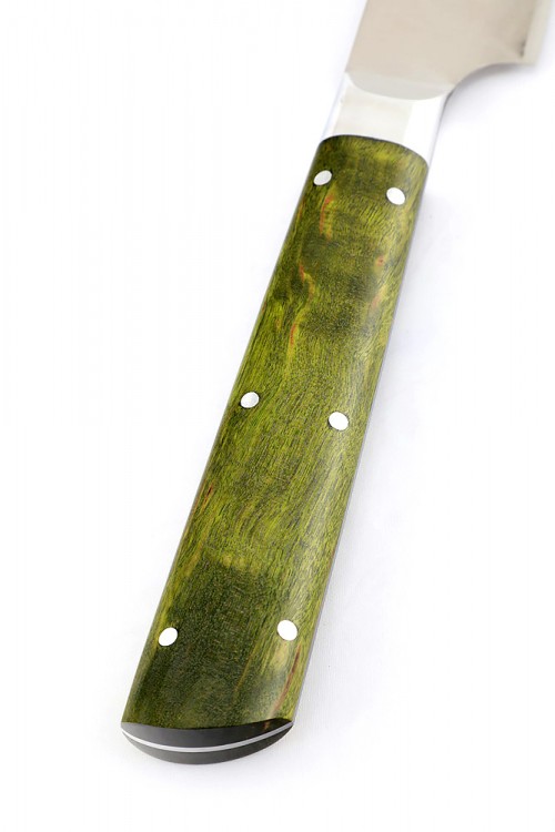 Нож Шеф-повар средний кованая сталь 95х18 рукоять зеленая карельская береза цельнометаллический 