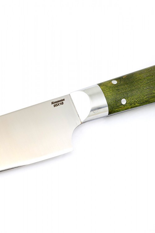 Нож Шеф-повар средний кованая сталь 95х18 рукоять зеленая карельская береза цельнометаллический 