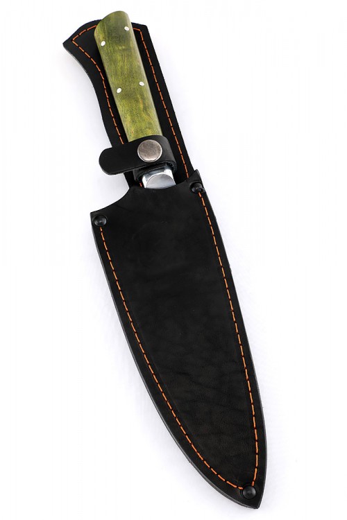 Нож Шеф-повар средний кованая сталь 95х18 рукоять зеленая карельская береза цельнометаллический 