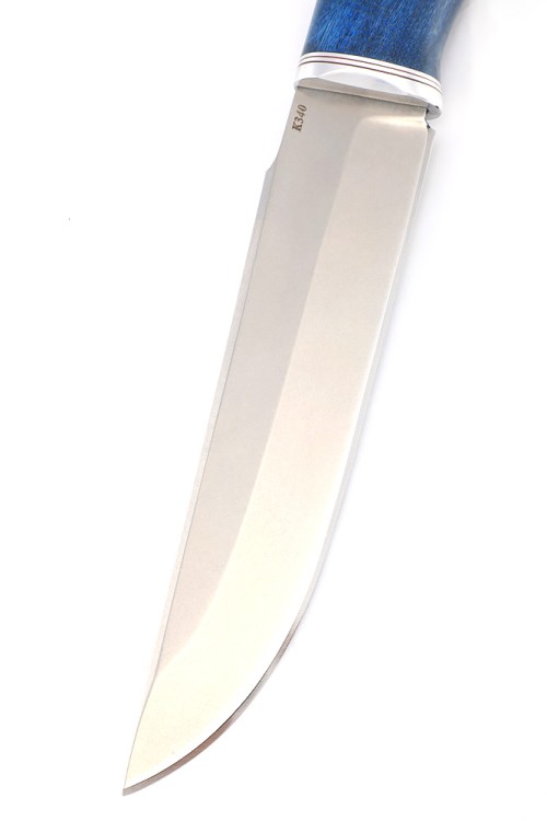 Нож Бурлак сталь К340 рукоять карельская береза синяя 