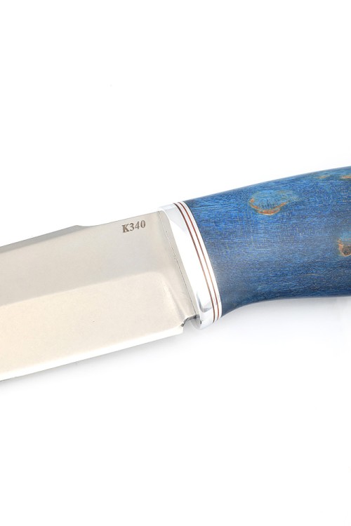 Нож Бурлак сталь К340 рукоять карельская береза синяя 