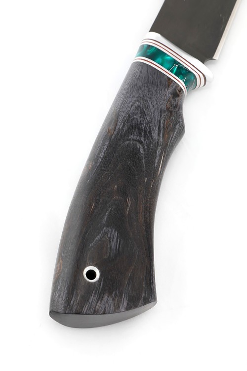 Нож Щучий сталь булат рукоять вставка акрил зеленый, карельская береза фиолетовая 