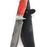 Нож Лось 9ХС ламинированная дамаск с никелем, фигурные долы-камень, рукоять мельхиор, кап клена красный 