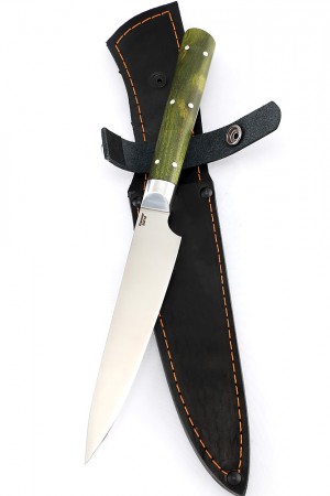 Нож Шеф-повар малый кованая сталь 95х18 зеленая карельская береза цельнометаллический