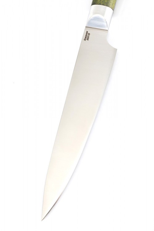 Нож Шеф-повар малый кованая сталь 95х18 зеленая карельская береза цельнометаллический 