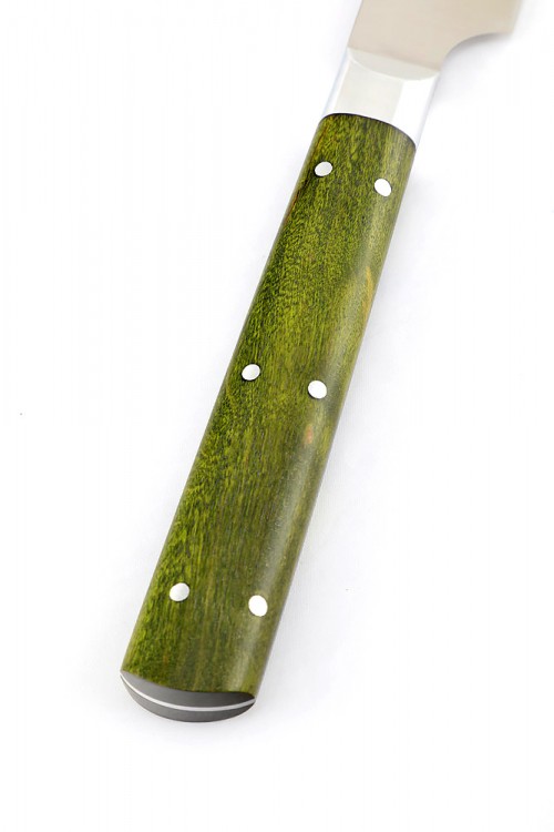 Нож Шеф-повар малый кованая сталь 95х18 зеленая карельская береза цельнометаллический 