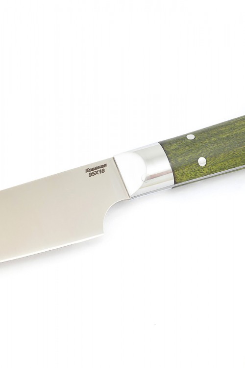 Нож Шеф-повар малый кованая сталь 95х18 зеленая карельская береза цельнометаллический 