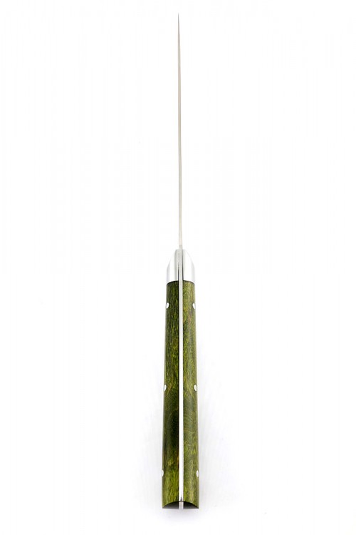 Нож Шеф-повар малый кованая сталь 95х18 зеленая карельская береза цельнометаллический 