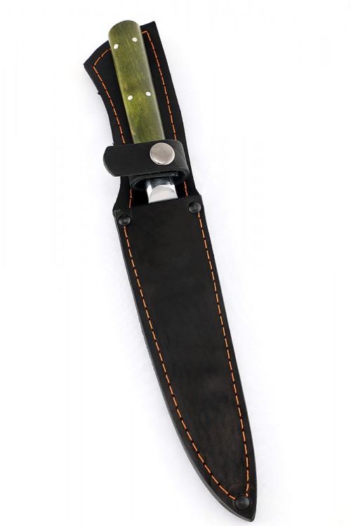 Нож Шеф-повар малый кованая сталь 95х18 зеленая карельская береза цельнометаллический 