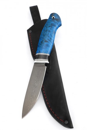 Нож Елец сталь булат рукоять вставка черный граб карельская береза синяя