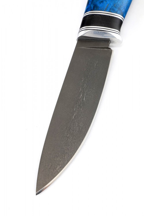 Нож Елец сталь булат рукоять вставка черный граб карельская береза синяя 