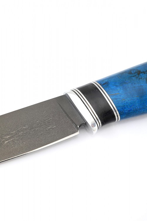 Нож Елец сталь булат рукоять вставка черный граб карельская береза синяя 