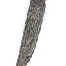 Нож Разделочный 9ХС ламинированная дамаск с никелем, фигурные долы, рукоять вставка зуб мамонта, карельская береза зеленая 