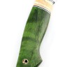 Нож Разделочный 9ХС ламинированная дамаск с никелем, фигурные долы, рукоять вставка зуб мамонта, карельская береза зеленая 