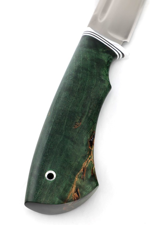 Нож Охотничий сталь кованая 95Х18 рукоять карельская береза зеленая 