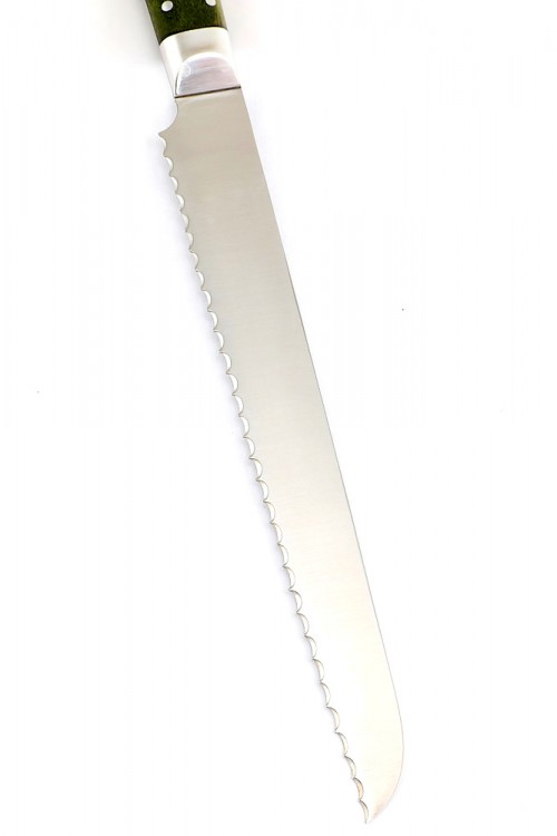 Нож Хлебный кованая сталь 95x18 рукоять зеленая карельская береза цельнометаллический 