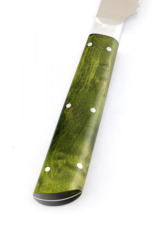 Нож Хлебный кованая сталь 95x18 рукоять зеленая карельская береза цельнометаллический 
