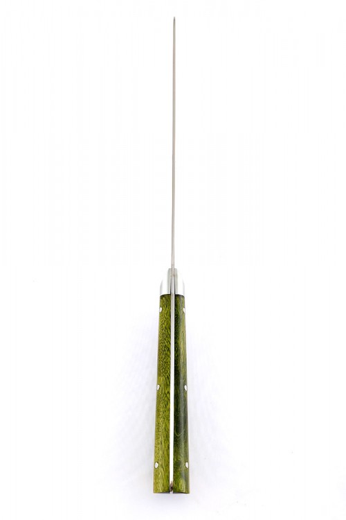 Нож Хлебный кованая сталь 95x18 рукоять зеленая карельская береза цельнометаллический 