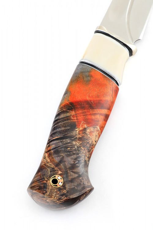 Нож Путник сталь Elmax долы рукоять вставка клык моржа кап клена красный 