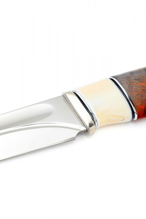 Нож Путник сталь Elmax долы рукоять вставка клык моржа кап клена красный 