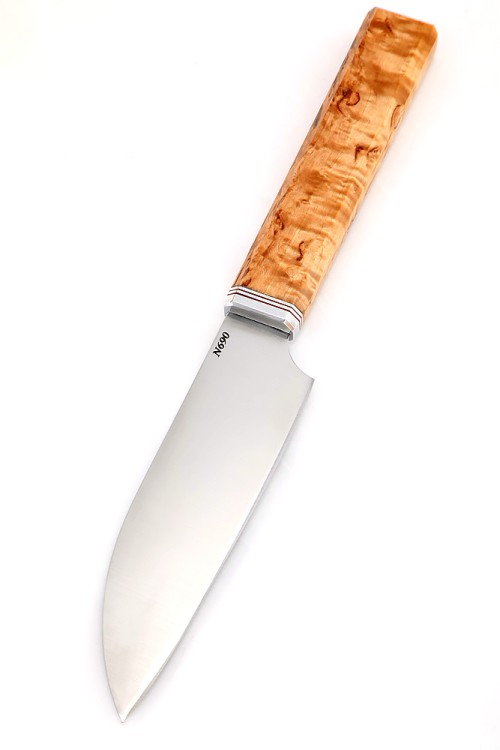 Подставка из ясеня с набором из 3 ножей (N690, карельская береза) 