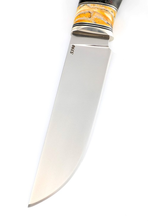 Нож Берсерк S390 рукоять вставка зуб мамонта, кап клена черный 