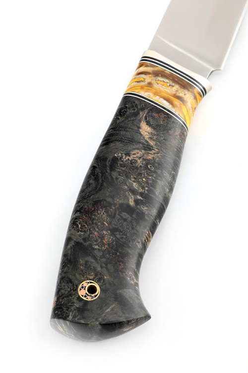 Нож Берсерк S390 рукоять вставка зуб мамонта, кап клена черный 