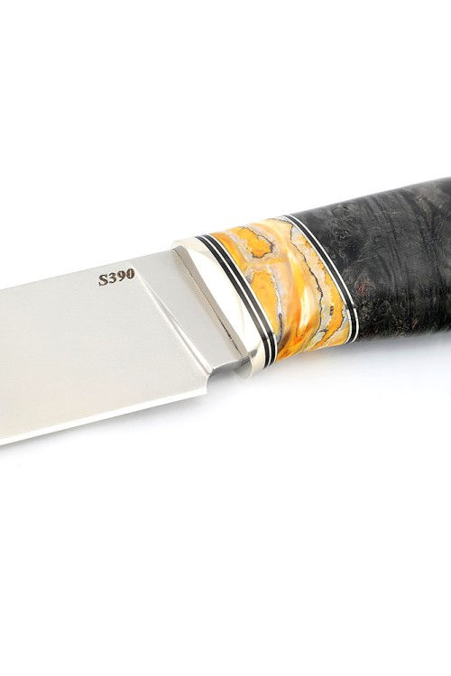 Нож Берсерк S390 рукоять вставка зуб мамонта, кап клена черный 