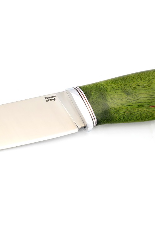 Нож Путник сталь кованая х12мф рукоять карельская береза зеленая 