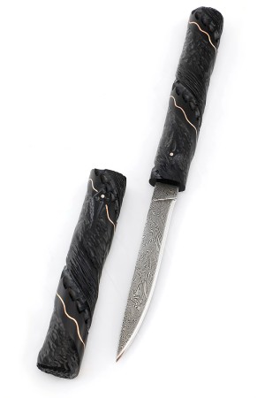 Нож Дамский №3 дамаск черный граб инкрустация резьба деревянные ножны
