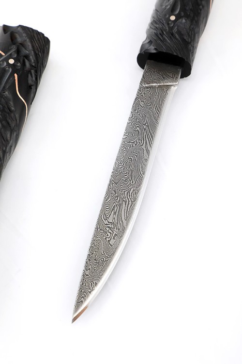 Нож Дамский №3 дамаск черный граб инкрустация резьба деревянные ножны 