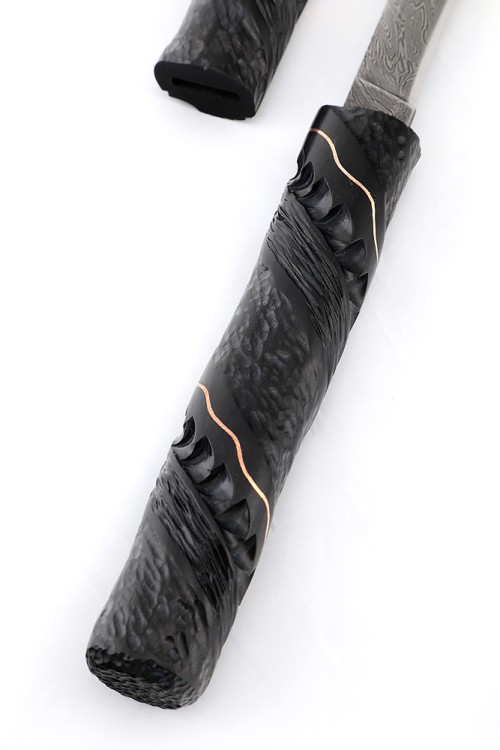 Нож Дамский №3 дамаск черный граб инкрустация резьба деревянные ножны 