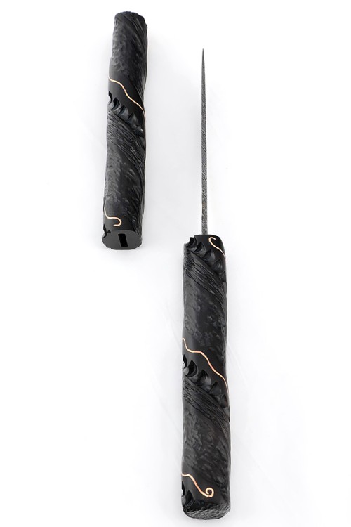 Нож Дамский №3 дамаск черный граб инкрустация резьба деревянные ножны 