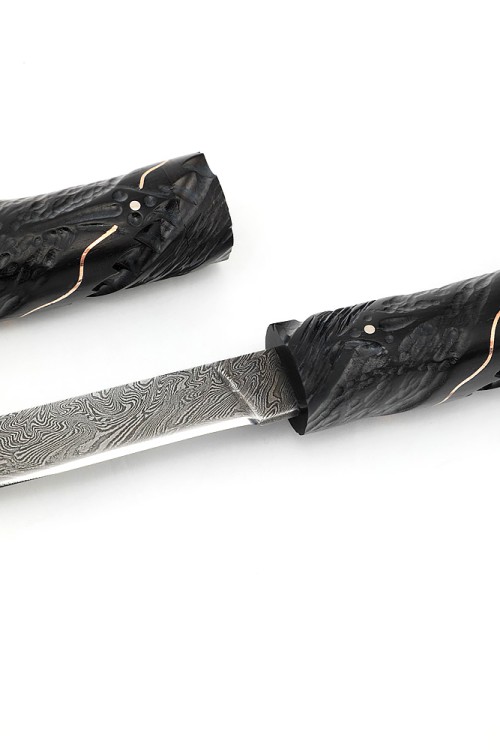 Нож Дамский №3 дамаск черный граб инкрустация резьба деревянные ножны 