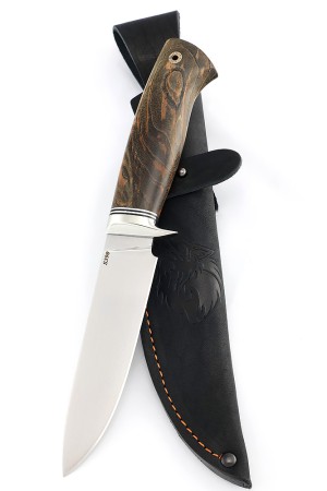 Нож Беркут сталь S390 рукоять мельхиор, ясень стабилизированный коричневый
